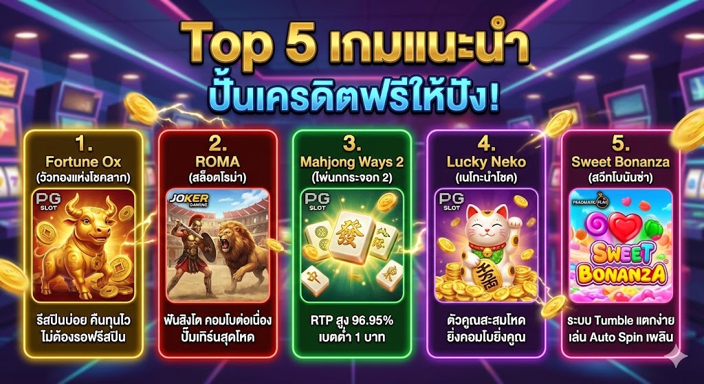 Top 5 เกมแนะนำ ปั้นเครดิตฟรีให้ปัง