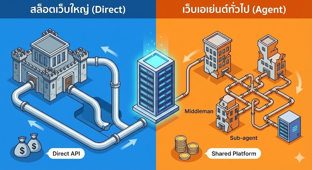  ความแตกต่างเชิงโครงสร้างระหว่าง สล็อตเว็บใหญ่ vs เว็บเอเย่นต์ทั่วไป